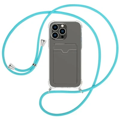 Abbildung von mtb more energy® Handykette mit Kartenfach kompatibel iPhone 15 Pro Max türkis Smartphone Hülle zum Umhängen Anti Shock Full TPU Case