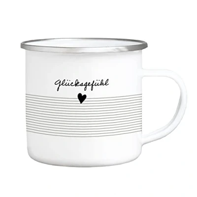 Abbildung von Interluxe EMAILLE Becher GLÜCKSGEFÜHL Tasse Liebe Freundschaft Minimalism Happiness Geschenk für Verliebte