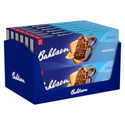 Abbildung von Bahlsen Messino Vollmilch 12er Pack Luftiges Gebäck mit Orangenfüllung und Vollmilchschokolade (12 x 125 g)