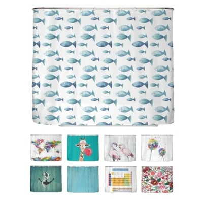 Abbildung von arteneur® Blaue Fische Anti Schimmel Duschvorhang 240x200 Recycelt mit Öko Tex Standard 100 Beschwerter Saum, Blickdicht, Wasserdicht, Waschbar, 16 Ringe