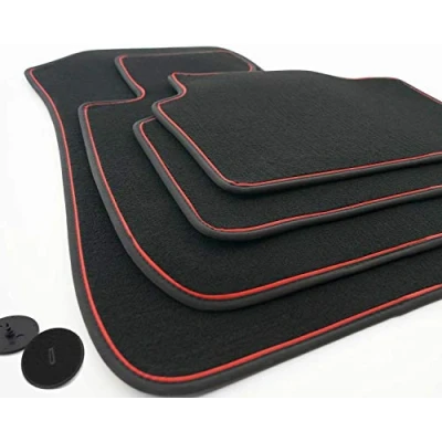 Abbildung von kh Teile Fußmatten 3er F30 F31 (ab 2012) Original Premium Qualität Automatten 4 teilig Velours schwarz, Zierband Rot