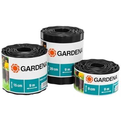 Abbildung von Gardena Beeteinfassung 9 cm hoch: Ideale Beet Eingrenzung, auch für Rasenkanten, m, gegen Wurzelausbreitung, Kunststoff, braun (530 20)