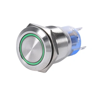 Abbildung von Keenso 19mm 12V 24V Wasserdicht Edelstahl Verriegelung LED Power Druckschalter Ein/Aus Latch Taste Schalter 1NO1NC(grün)