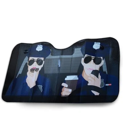 Abbildung von OK Cars Alu Sonnenschutz für Frontscheiben Polizei 130 x 70 cm Hitzeschutz Auto Universell passender Frontscheibe Faltbarer Windschutzscheibe