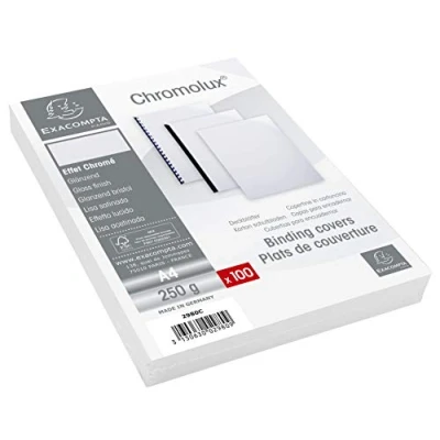 Abbildung von Exacompta 2980C 100er Pack Einbanddeckel DIN A4 für Bindesysteme Forever aus Glanz Karton weiß. Geeignet zur Verwendung mit Serodo Bindern, Kunststoffringen, Metallringen und mehr