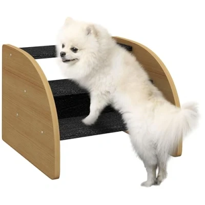 Abbildung von PawHut Haustiertreppe 3 stufige Hunderampe Katzentreppe für Kleine Hunde bis 10 kg (Haustierrampe, 1 St., Haustierleiter), Eiche+Schwarz 38,5 x 30 cm