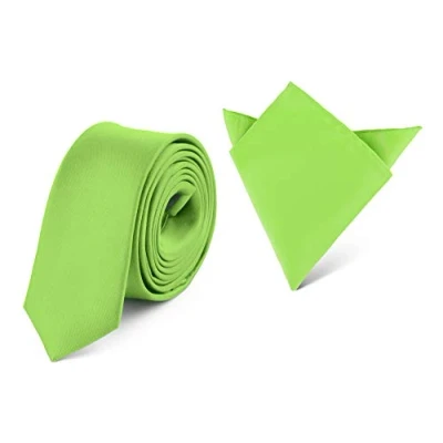 Abbildung von Ladeheid Herren Schmale Krawatte &amp; Einstecktuch Set SP/P (150cm x 5cm, 22cm 22cm, Hellgrün)