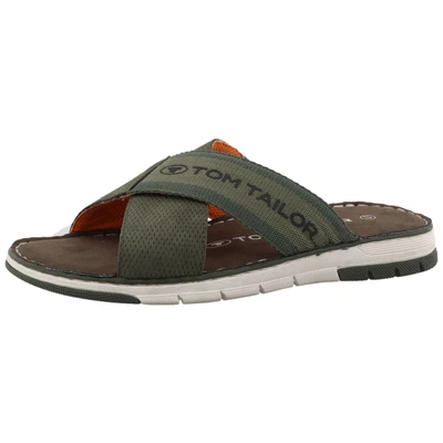 Abbildung von TOM TAILOR Pantolette, Sommerschuh, Schlupfschuh, Bequemschuh mit plakativem Logoschriftzug