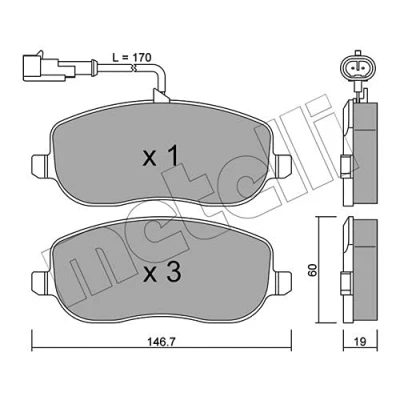 Abbildung von METELLI 22 0530 1 Bremsbelagsatz inkl. Verschleißwarnkontakt FIAT: Croma II Kombi