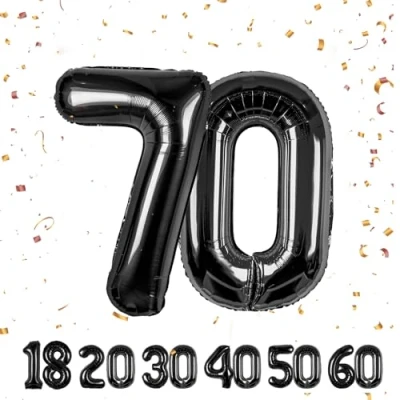Abbildung von 70 Geburtstag Deko zahlen luftballon jahre Folienballon Schwarz für 70. Geburtstagsdeko Männer Frauen Ballon Zahl zum fliegt mit Helium 70.Geburtstagsparty 40&quot; 101cm