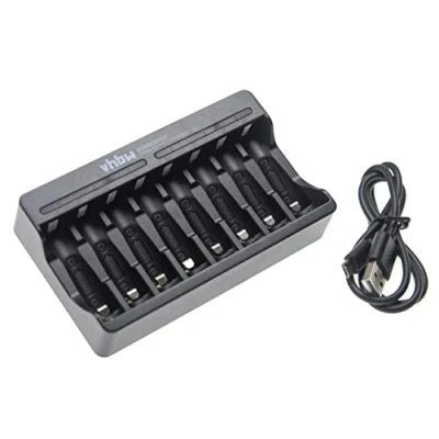 Abbildung von vhbw 8 Fach Akku Ladegerät kompatibel mit wiederaufladbaren AA/AAA Akkus, Li Ion Akkuzellen, Haushaltsbatterien Micro USB