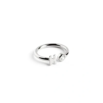 Abbildung von SINGULARU Personalisierter Ring Letter Diamond Silber Verstellbarer 925 Sterlingsilber mit Rhodiumbeschichtung Einheitsgröße Damenschmuck Buchstabe H