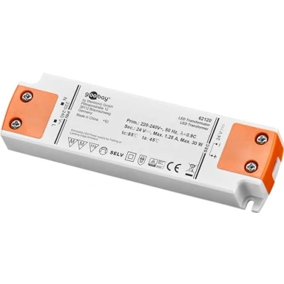 Abbildung von goobay 62120 LED Trafo 24v dimmbar / 230v auf Transformator DC für LEDs bis 30 W Gesamtlast Treiber mit Überspannungsschutz