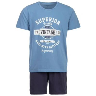 Abbildung von Henry Terre Schlafanzug Pyjama Set Shorty Vintage Blaue Shorts
