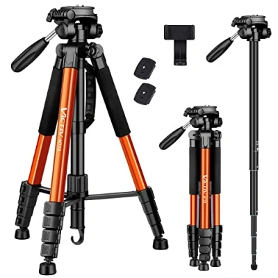 Abbildung von Victiv 72 inch Kamerastativ Aluminium Einbeinstativ T72 182 cm Leicht und kompakt Reisestativ für unterwegs mit 360 Panorama Kugelkopf 2 Schnellwechselplatte Spiegelreflexkamera Orange