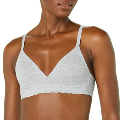 Abbildung von Amazon Essentials Damen Ungefütterter Bralette aus Baumwolle und Spitze, Helles Kalkgrau, 40
