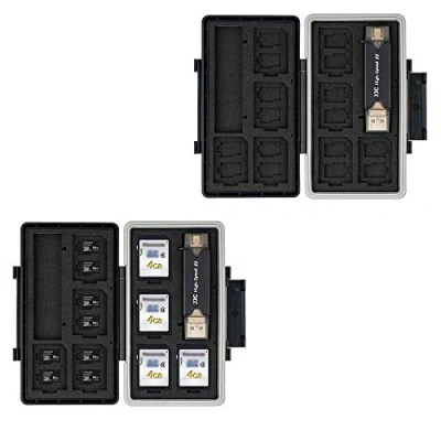 Abbildung von JJC SD Karten Aufbewahrung Wasserdicht Karte Box Speicherkarten Etui für 8 und 16 Micro (mit SD/Micro Kartenleser)