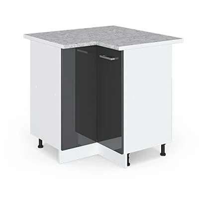 Abbildung von Vicco Eckunterschrank R Line, Anthrazit Hochglanz/Weiß, 75.6 cm, AP Marmor