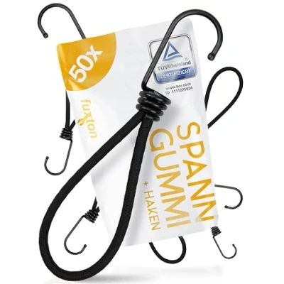 Abbildung von fuxton® Planenspanner mit Haken (50x 18cm) zur Planen Befestigung, Spanngummi für Banner, Netze. Spannhaken Plane
