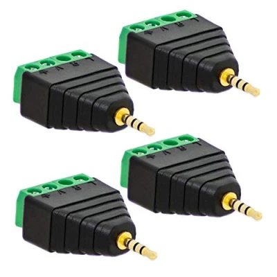 Abbildung von 4X Klinken Stecker 2,5 mm Adapter &gt; Terminal Block 4 Pin Schraub Klemmen Vergoldet