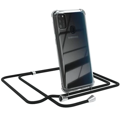 Abbildung von EAZY CASE Handykette kompatibel mit Samsung Galaxy M30s / M21 Handyhülle Umhängeband, Handykordel Schutzhülle, Silikonhülle, Hülle Band, Stylische Kette für Smartphone, Schwarz