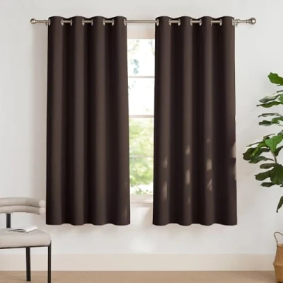 Abbildung von PONY DANCE Verdunklungsgardine Ösenvorhang 2er Set Blickdichte Gardinen für Schlafzimmer Vorhang Kurz Verdunkelung Thermogardine Wärmeisolierend, 2 Stücke H 175 x B 140 cm, Braun