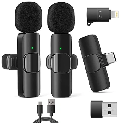 Abbildung von VOVIGGOL Handy Mikrofon für iPhone/iPad/Android/Laptop, Plug Play Lavalier Wireless Microphone Ansteckmikrofon Kabellos Videoaufnahmen, Vlog, TikTok, YouTube, Live Streaming(2 STK.)