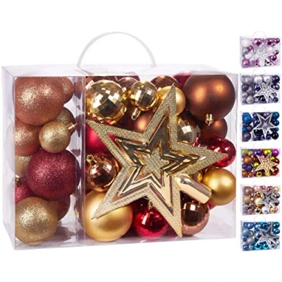 Abbildung von BRUBAKER Weihnachtsbaumkugel 50 teiliges Weihnachtskugel Set mit Baumspitze, Christbaumschmuck aus Kunststoff, Weihnachtsdekoration edel und robust