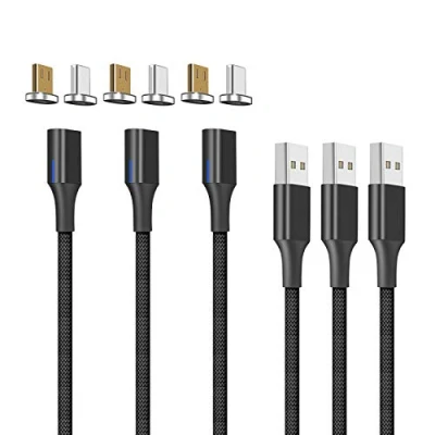 Abbildung von NetDot Gen10 Micro USB und C Nylon geflochtenes magnetisches Schnellladekabel mit seitlicher LED kompatibel Android Gerät (2m/3 Pack schwarz)