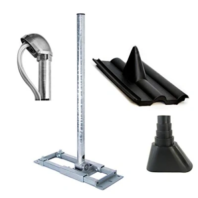 Abbildung von Premium X Deluxe X90 48 Dachsparrenhalter 90 cm Mast SAT Sparren Dach Halterung mit Kabeldurchführung Abdeckung Frankfurter Ziegel Gummi Manschette schwarz ALU Mastkappe