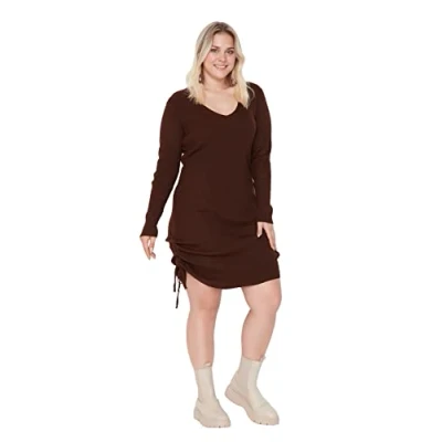 Abbildung von TRENDYOL Damen Mini Shirt Regular Dress Kleid, Braun, 40