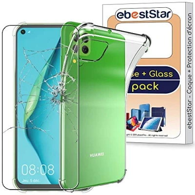 Abbildung von ebestStar Hülle für Huawei P40 Lite (2020), Silikon Handyhülle, Klar TPU Schutzhülle, verstärkten Rändern und Ecken, Transparent + Panzer Schutz Glas