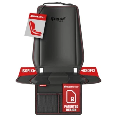Abbildung von ATHLON TOOLS Kindersitz Unterlage mit Seitenschutz Optimale Passform Isofix kompatibel Dick gepolstert für Kindersitze, Babyschalen und Sitzerhöhungen Patentiertes Design aus Hamburg