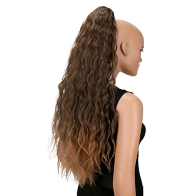 Abbildung von CAISHA 70cm Extralang Voluminös Gewellt Clip On Haarteil Zopf Pferdeschwanz Hitzebeständig Synthetik Braun Mix H710