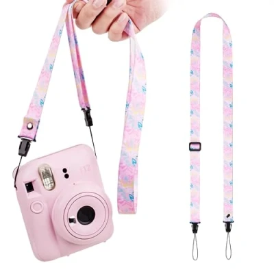 Abbildung von VOVMOEYA Kameragurt Kind, Kamera Umhängeband für Kinder, Kinder kompatibel mit Fujifilm Instax Mini Sony ZV E10 1 1F Vlogging Canon R50 M50 Nikon DSLR Rosa