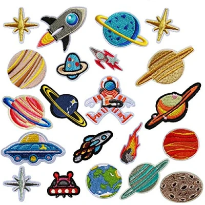 Abbildung von MWOOT Flicken Patches, 21 Stück Raum Astronaut Zum Aufbügeln Patch Sticker Applikationen Nähen Oder für Denim Jeans, Hosen and Jacken, Bügelflicken Set, Dekoration Repariere