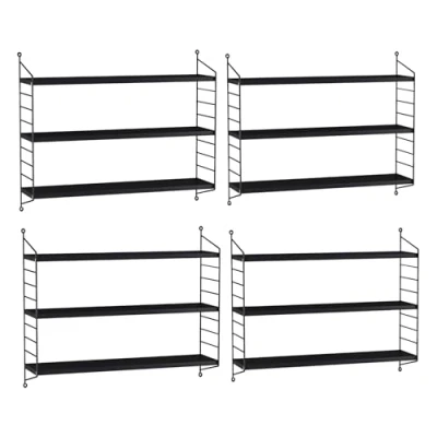 Abbildung von [en.casa] Modulares Wandregal Strängnäs 4er Set Metallregal Schwarz Hängeregal mit 3 Regalböden Badregal Küchenwandregal Wandablage Wohnzimmer