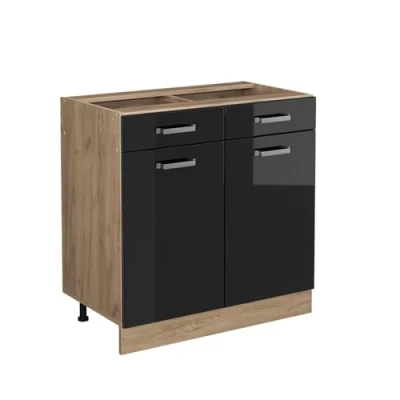 Abbildung von Vicco Unterschrank R Line, Schwarz Hochglanz/Goldkraft Eiche, 80 cm ohne Arbeitsplatte