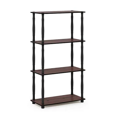 Abbildung von Furinno 4 Ebenen Mehrzweck Regal mit klassischen Röhren, holz, Dunkle Kirsche/Schwarz, 29.46 x 59.94 109.86 cm