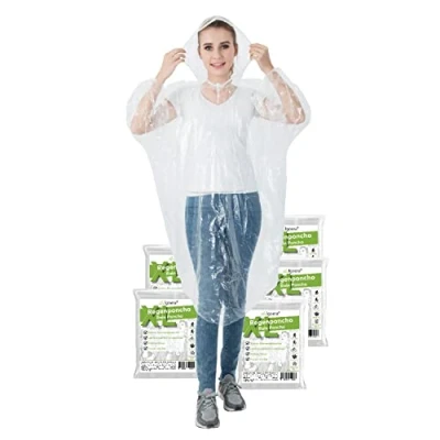 Abbildung von Igoera Regenponcho XL transparent, 5er Pack Regencape mit Kapuze für Festival, Konzert, Wandern, Radfahren, Camping, Outdoor, Einweg Poncho gegen Regen