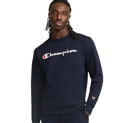 Abbildung von Champion Herren Graphic Powerblend Fleece Crew Sweatshirt, Navy/Champion skript, S EU