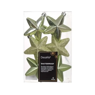 Abbildung von Kaemingk Christbaumschmuck Sterne Kunststoff 7cm x 6 Stück bruchsichere Christbaumkugeln Weihnachtskugeln Weihnachten Weihnachtsbaumschmuck Grüntee