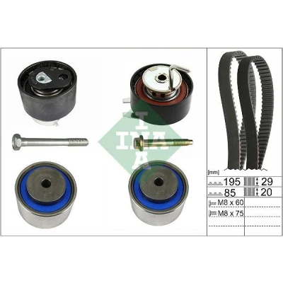 Abbildung von INA 530 0764 10 Zahnriemensatz 195 LAND ROVER: Discovery 3, Range Rover Sport, 4, CITROËN: C5 III Kombi, C6 Limousine, 3