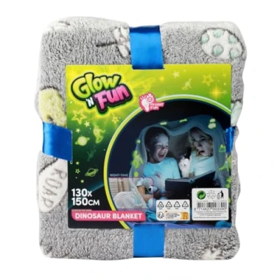 Abbildung von Babydecke Kinder Decke Dinosaurier leuchtet im Dunkeln 130 cm x 150 cm, Toi Toys