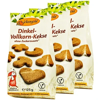Abbildung von Birkengold Dinkel Vollkorn Kekse, 125 g ohne Zuckerzusatz 100 % mit europäischem Xylit gesüßt vegan gesundes Naschen Weizen