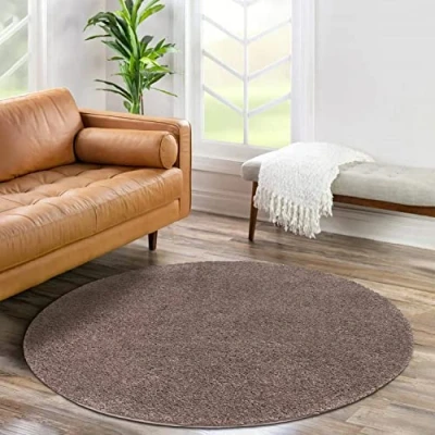 Abbildung von carpet city Shaggy Hochflor Teppich Rund 160 cm Braun Langflor Wohnzimmerteppich Einfarbig Uni Modern Flauschig Weiche Teppiche Schlafzimmer Deko