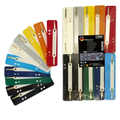 Abbildung von SIGNZ Heftstreifen Kunststoff (PP), 250 Stück, 25 x 10 Farben, recycelbarer CO2 neutral hergestellt, made in Germany (250 Farben)