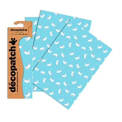 Abbildung von Decopatch Papier No. 727 (blau Einhorn, 395 x 298 mm) 3er Pack
