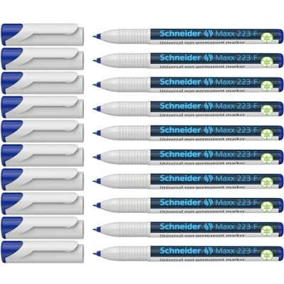 Abbildung von Schneider Maxx 223 F Universal Marker (non permanent, feucht abwischbar, 0,7 mm) 10er Packung blau