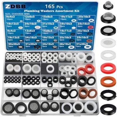 Abbildung von ZDBB 165 PCS Sanitärschlauch Gummi Unterlegscheiben Sortiment Set mit Sieb Filter und Silikon Unterlegscheibe Kit, für Dusche Kopf Dichtung Garten Schlauch Waschen Wasserhahn Dichtungen